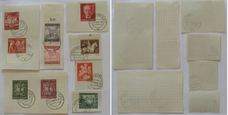  1943, German Realm, a set 7 pcs Philatelic cards with 10 stamps: Michel DR 854-863   