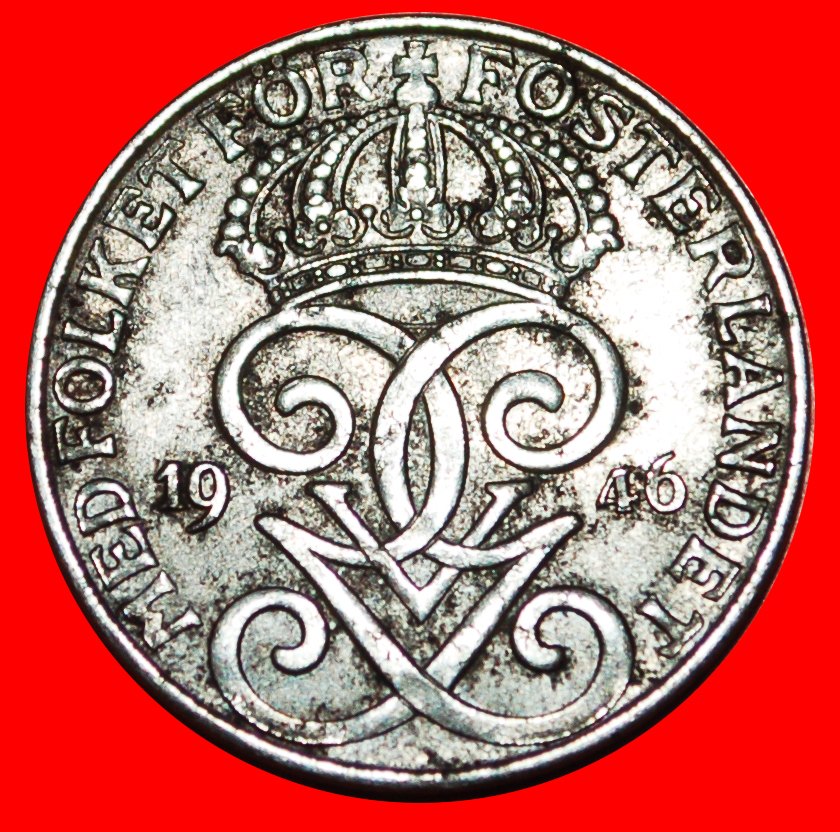  * 3 CROWNS (1917-1950): SWEDEN ★ 2 ORE 1946 IRON! GUSTAV V (1907-1950) LOW START ★ NO RESERVE!   