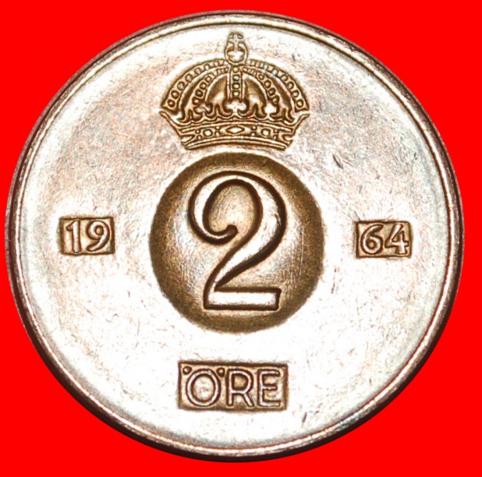 * INCUSED CROWN (1952-1971): SWEDEN ★ 2 ORE 1964U WITHOUT 0! LOW START ★ NO RESERVE!