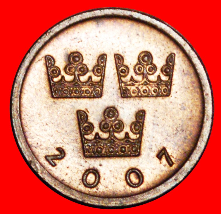  * THREE CROWN: SWEDEN ★ 50 ORE 2007 MINT LUSTRE! PLAIN EDGE ERROR! LOW START ★ NO RESERVE!   