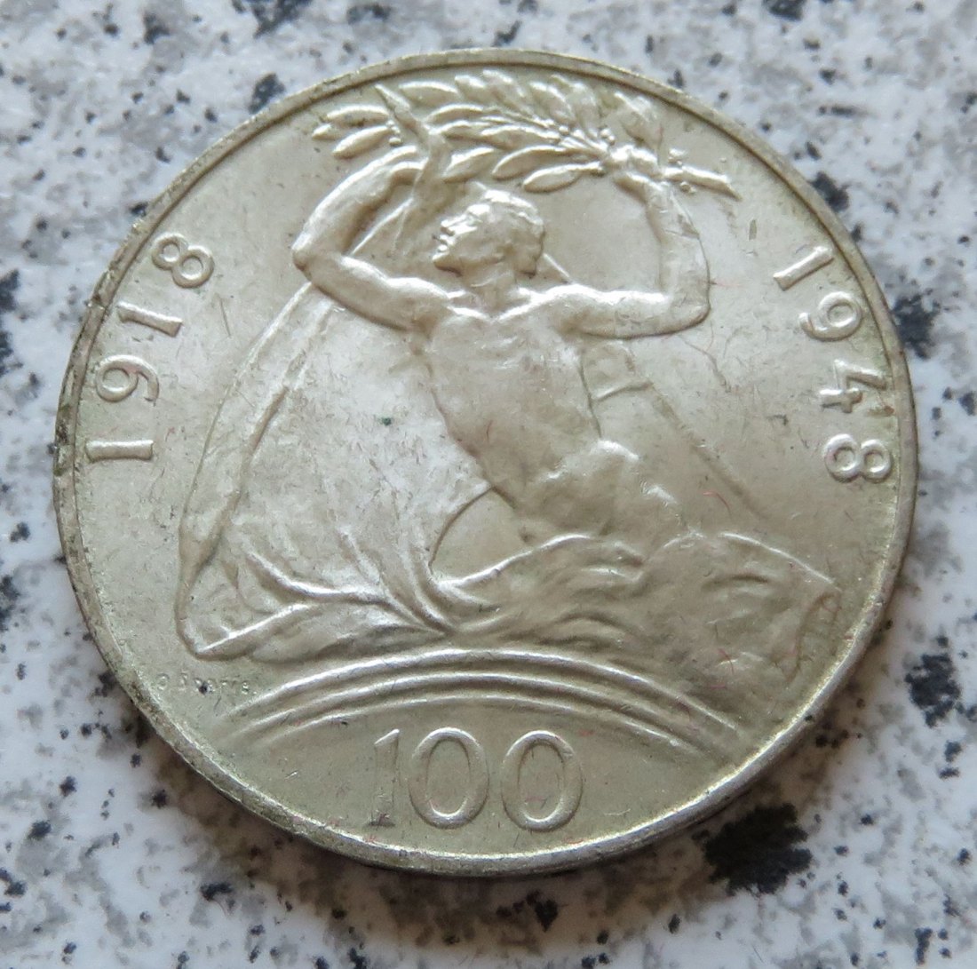  Tschechoslowakei 100 Korun 1948, Erhaltung   