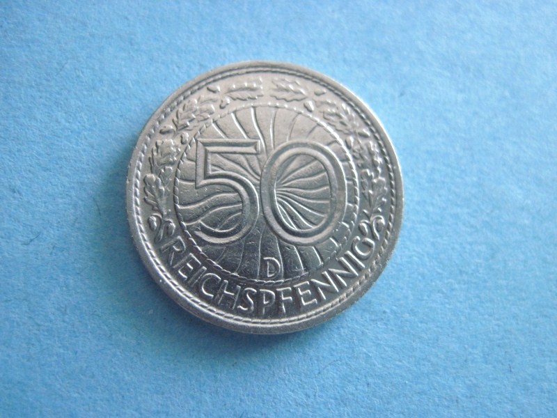  Deutsches Reich 50 PFENNIG 1928 D, Reichspfennig Weimarer Republik, Nickel   