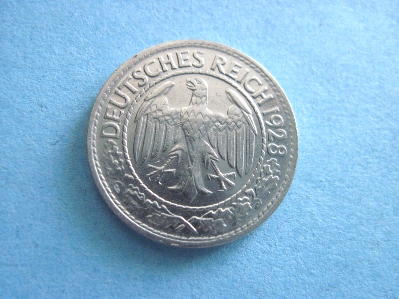  Deutsches Reich 50 PFENNIG 1928 D, Reichspfennig Weimarer Republik, Nickel   