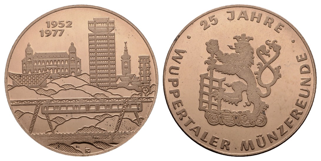  Linnartz WUPPERTAL, Stadt, Kupfermed.1977, NUMISMATIK, 25 Jahrfeier,  st   