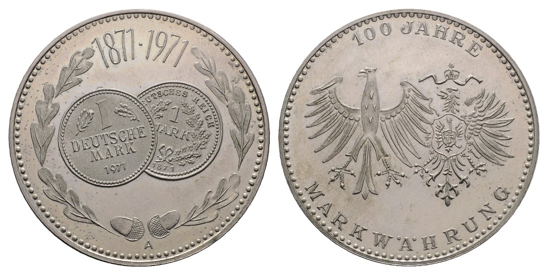 Linnartz  BRD Silbermedaille 1971, Numismatik, 100 JahreMarkwährung 19,14/825, fast st   