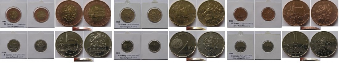  2002-2010, Czech Republic, set of 6 coins from 1 Koruna to 50 Korun   