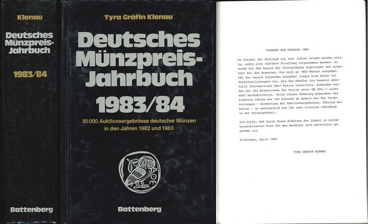  KLENAU, Tyra Gräfin; Deutsches Münzpreis-Jahrbuch 1983/84; München 1984   