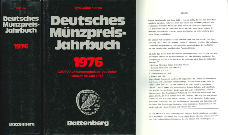 KLENAU, Tyra Gräfin; Deutsches Münzpreis-Jahrbuch 1976; München 1976   