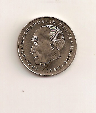  2 DM Adenauer, Jahrgang 1969 F, bankfrisch   
