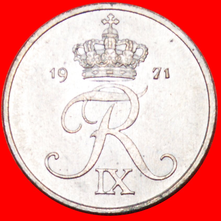  * MONOGRAM FREDERIK IX (1899-1972): DENMARK ★2 ORE 1971! MINT LUSTER SILVER! LOW START ★ NO RESERVE!   