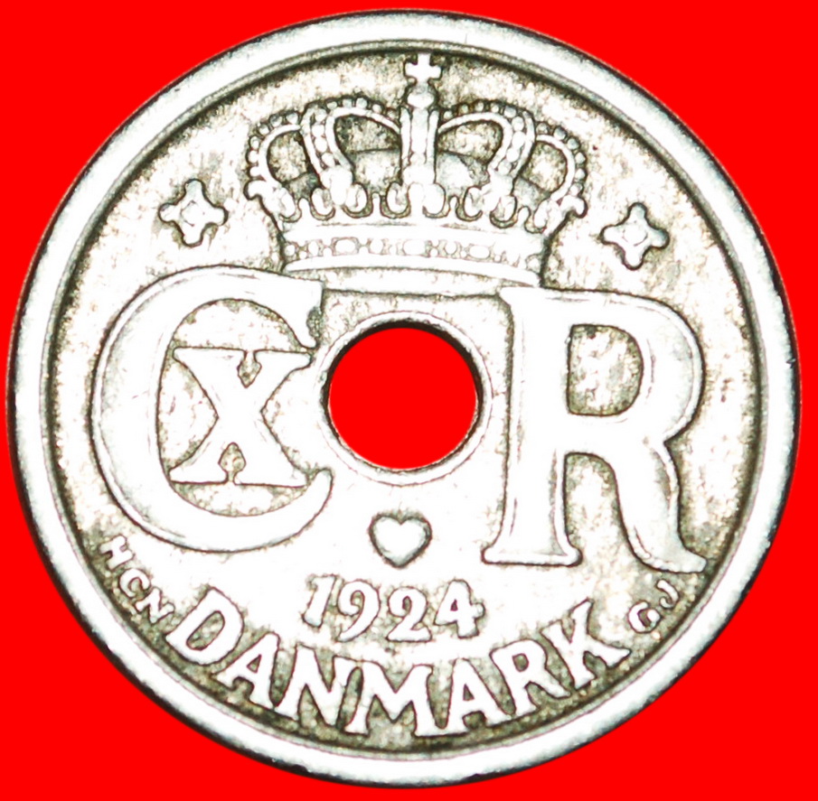  Ⰶ SPIRALS: DENMARK ★25 ORE 1924! CHRISTIAN X (1912-1947)! LOW START ★ NO RESERVE!   