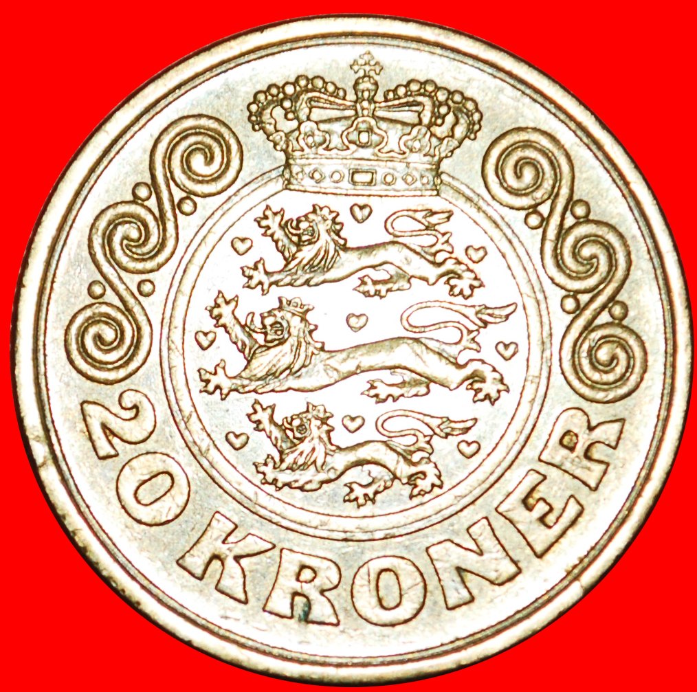  Ⰶ THE 2nd EFFIGY (1990-1993): DENMARK★20 CROWNS 1990! Margrethe II 1972-2024★LOW START ★ NO RESERVE!   