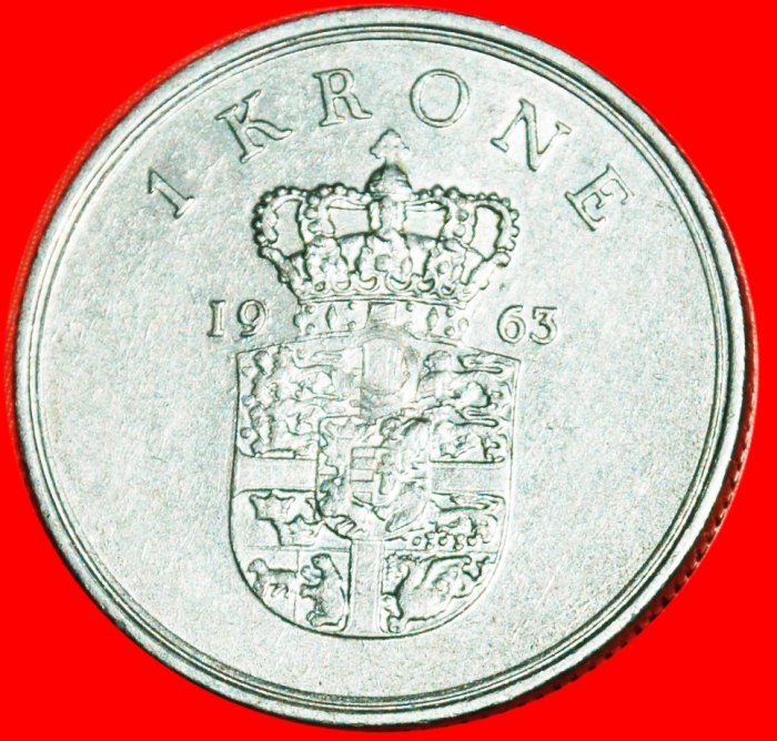  Ⰶ GRÖNLAND und FÄRÖER (1960-1972): DÄNEMARK ★ 1 KRONE 1963! FREDERIK IX. (1899-1972)★OHNE VORBEHALT!   