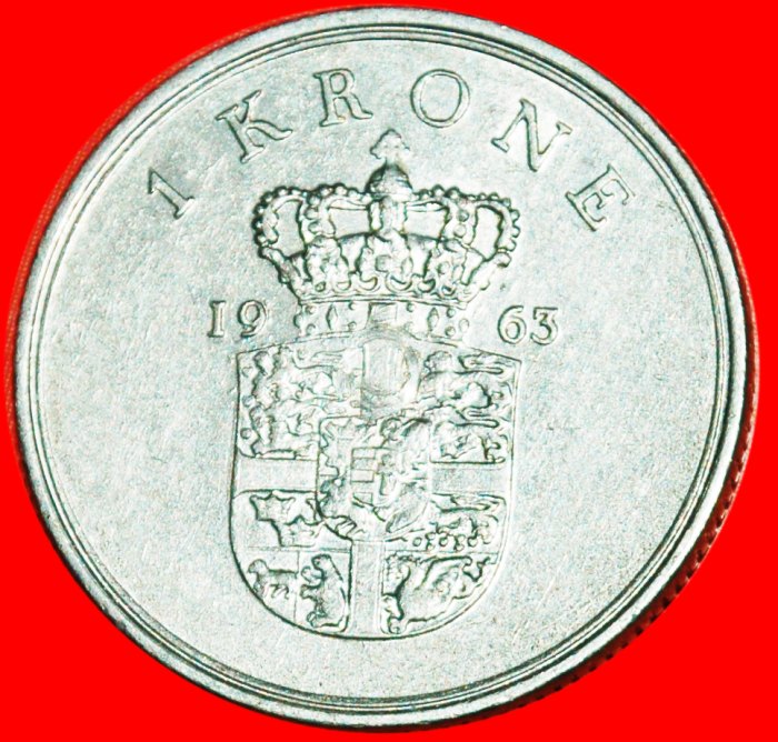  * GRÖNLAND und FÄRÖER (1960-1972): DÄNEMARK ★ 1 KRONE 1963! FREDERIK IX. (1899-1972)★OHNE VORBEHALT!   