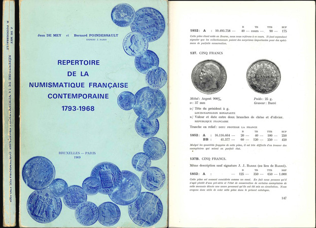  De Mey, J., und Poindessault, B.; Repertoire de la Numismatique Francaise Contemporaine 1793-1968   
