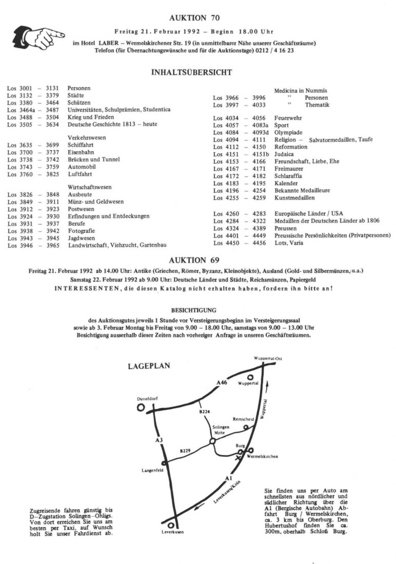  Müller (Solingen) 70 (1992) Thematische Medaillen ua Städte ,Verkehrswesen ,Medizin ,Preussen   