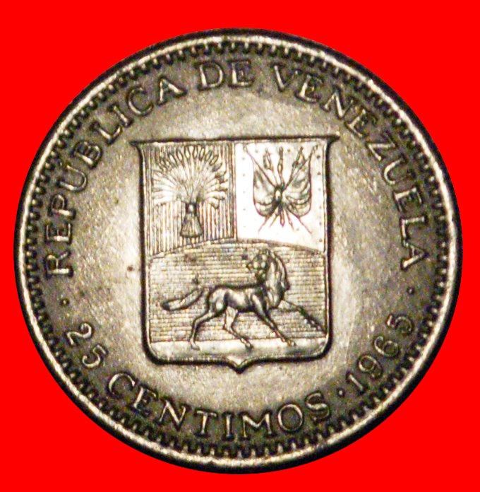 * GREAT BRITAIN: VENEZUELA ★ 25 CENTIMOS 1965 MINT LUSTRE! BOLIVAR 1783-1830★LOW START ★ NO RESERVE!