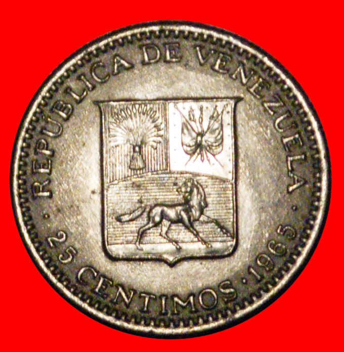  * GROSSBRITANNIEN: VENEZUELA★ 25 CENTIMOS 1965! uSTG STEMPELGLANZ! BOLIVAR 1783-1830★OHNE VORBEHALT!   