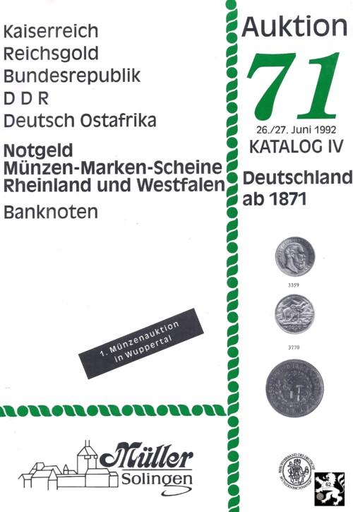  Müller (Solingen) 71 Kat IV. (1992) Kaiserreich ,Deutsch Ostafrika ,Bundesrepublik & DDR ,Notgeld ua   