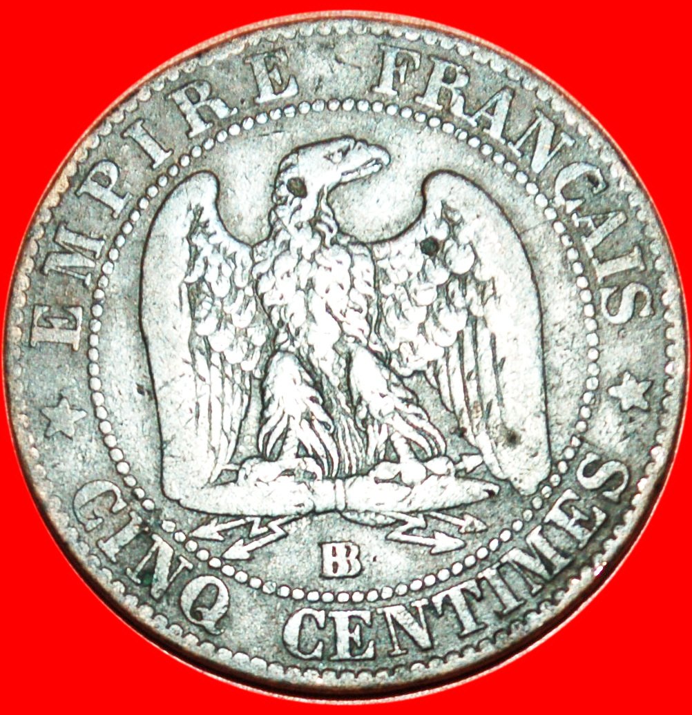  ★ STRASSBOURG: FRANKREICH ★  5 CENTIMES 1856BB! NAPOLEON III. (1852-1873)! OHNE VORBEHALT!   