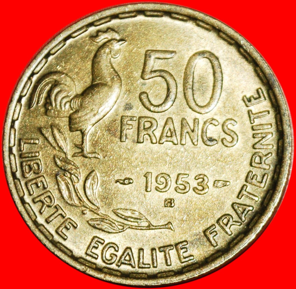  * HAHN: FRANKREICH ★ 50 FRANCS 1953B! uSTG STEMPELGLANZ! UNGEWÖHNLICH! OHNE VORBEHALT!   