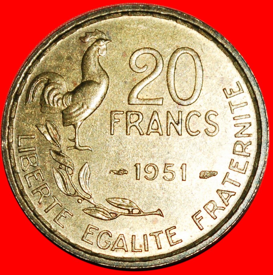  * HAHN (1950-1954): FRANKREICH ★ 20 FRANCS 1951! OHNE VORBEHALT!   