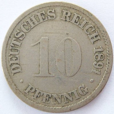  Deutsches Reich 10 Pfennig 1891 D K-N s+   