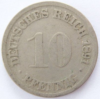  Deutsches Reich 10 Pfennig 1891 D K-N s+   