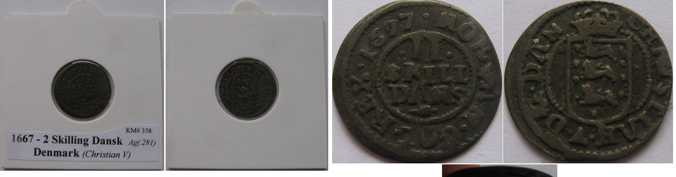  1667, Denmark, 2 Skilling Dansk (Christian V),silver coin   