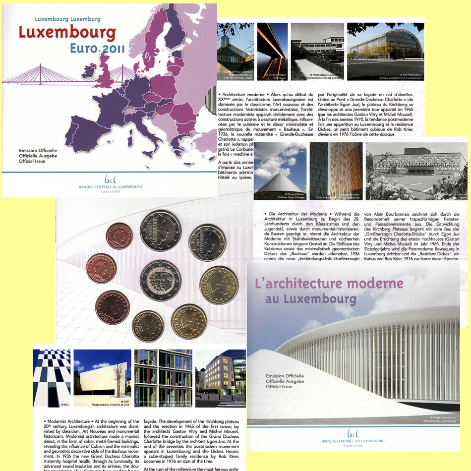  Offiz. Euro-KMS Luxemburg *Moderne* 2011 mit 2 €-Sondermünze 9M nur 7.500 Stück!   