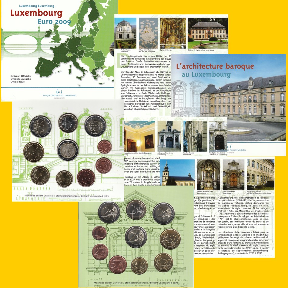  Offiz. Euro-KMS Luxemburg *Barock* 2009 mit 2x2 €-Sondermünze 10 Münzen nur 10.000 Stück!   