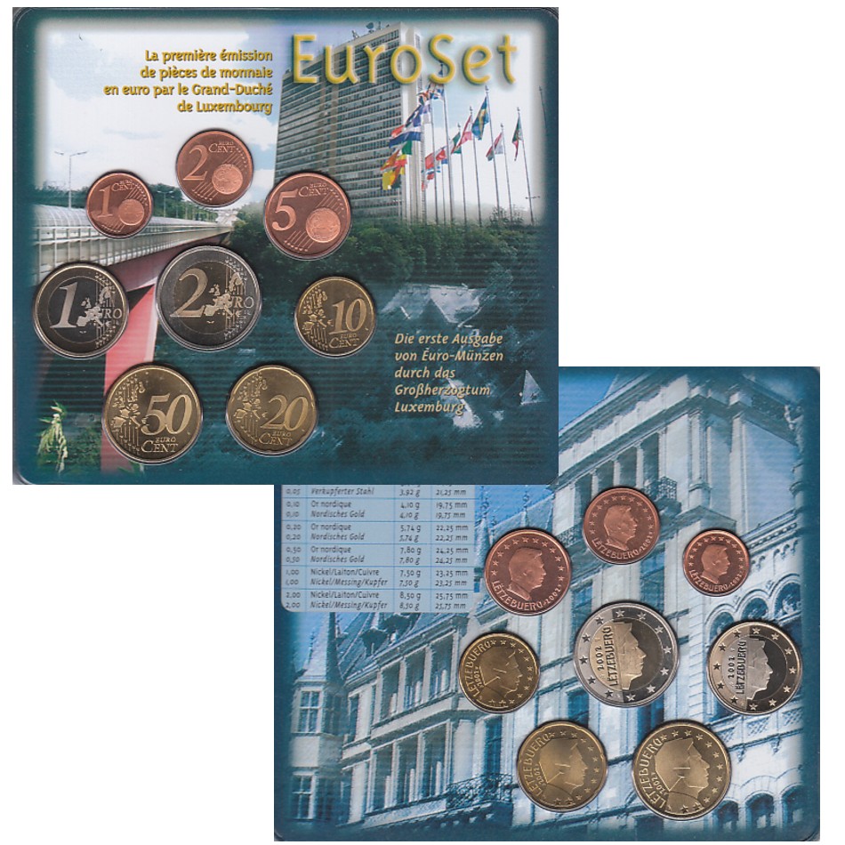  Offiz. Euro-KMS Luxemburg *Währungsunion* 2002 mit 2 Euro Stempeldrehung!   