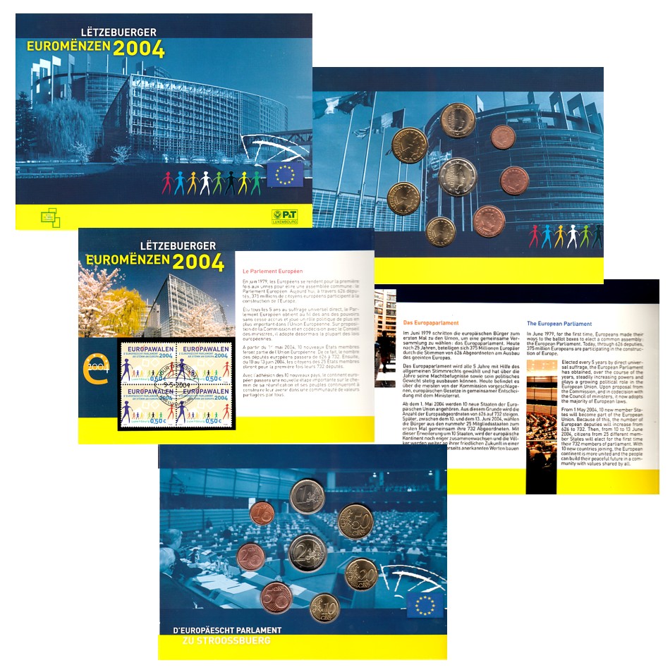  Offiz. Post-KMS Luxemburg *EU-Parlament* 2004 mit Briefmarkenblock nur 6.500 Stück!   