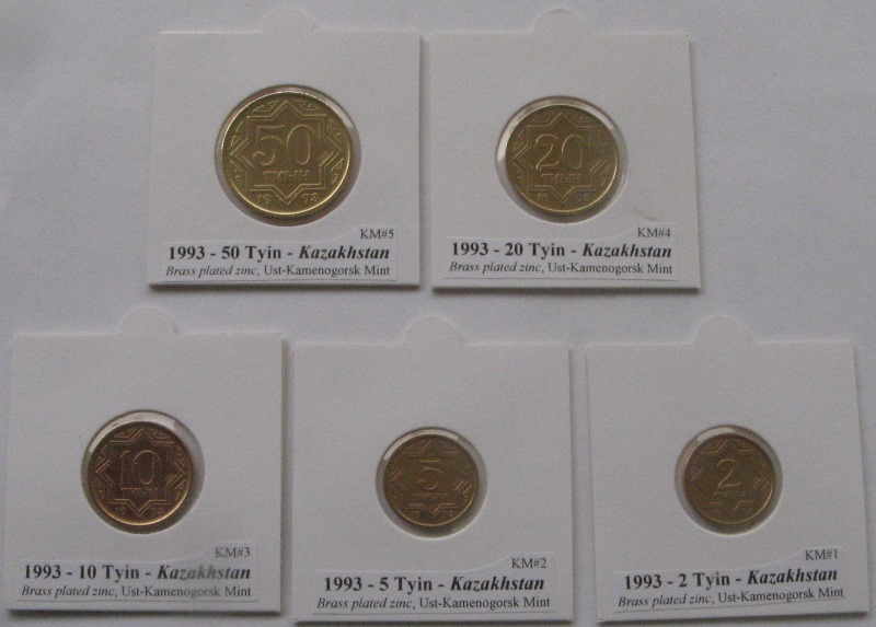  1993, Kazakhstan, a set of 2-50 Tyjin coins   