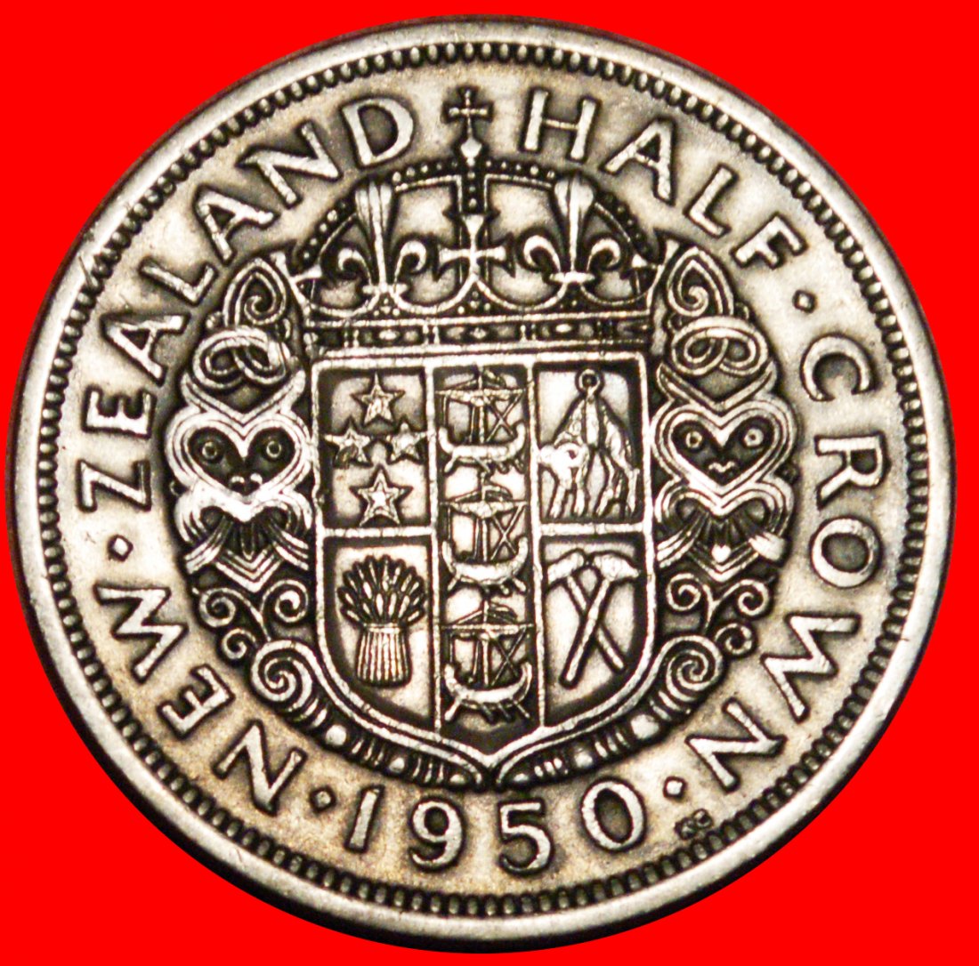 * GROSSBRITANNIEN (1948-1951): NEUSEELAND ★ 1/2 CROWN 1950 SCHIFFE! UNGEWÖHNLICH!★OHNE VORBEHALT!