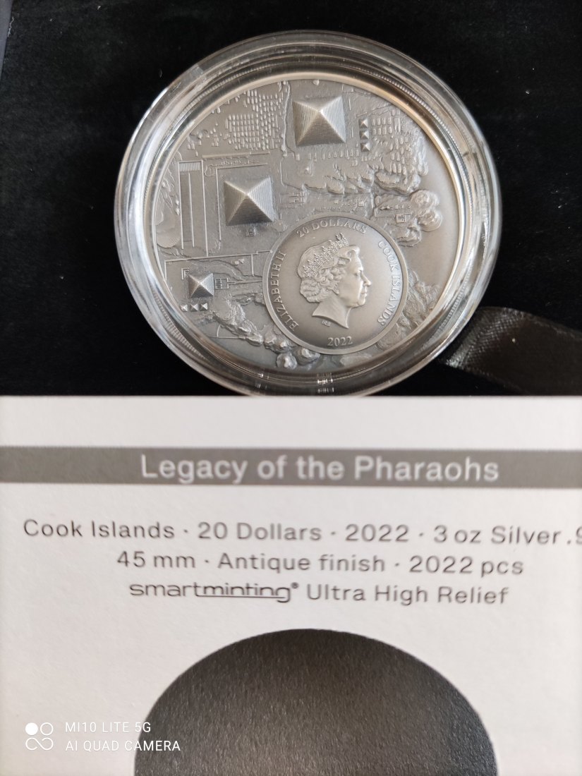  Cook Islands Inseln 20 $ 2022 Vermächtnis der Pharaonen 3 Oz Antik Finish Silber Ultra high Relief   
