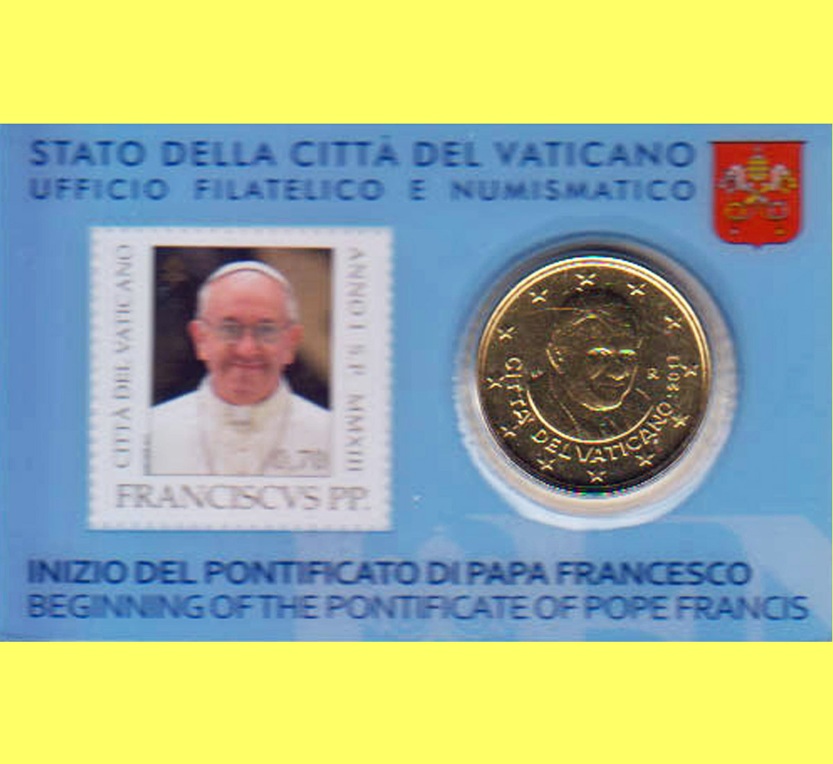  Offiz. 50 Cent Coincard mit Briefmarke 0,70€ Vatikan 2013 nur 35.000St!   