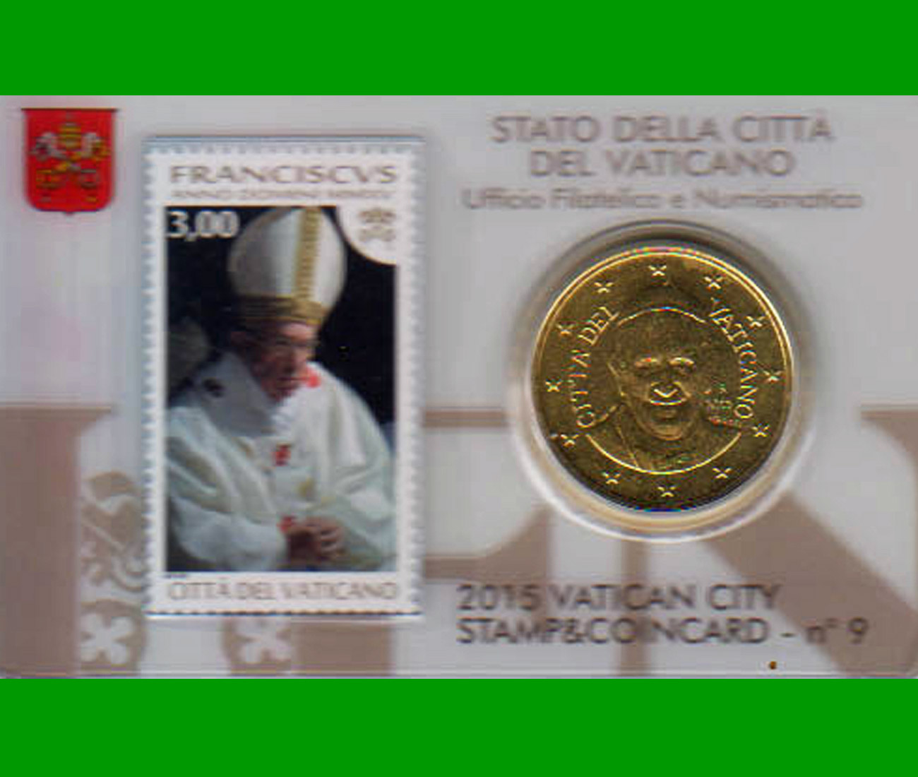  Offiz. 50 Cent Coincard mit Briefmarke 3,00€ Vatikan 2015 nur 17.500 Stück!   
