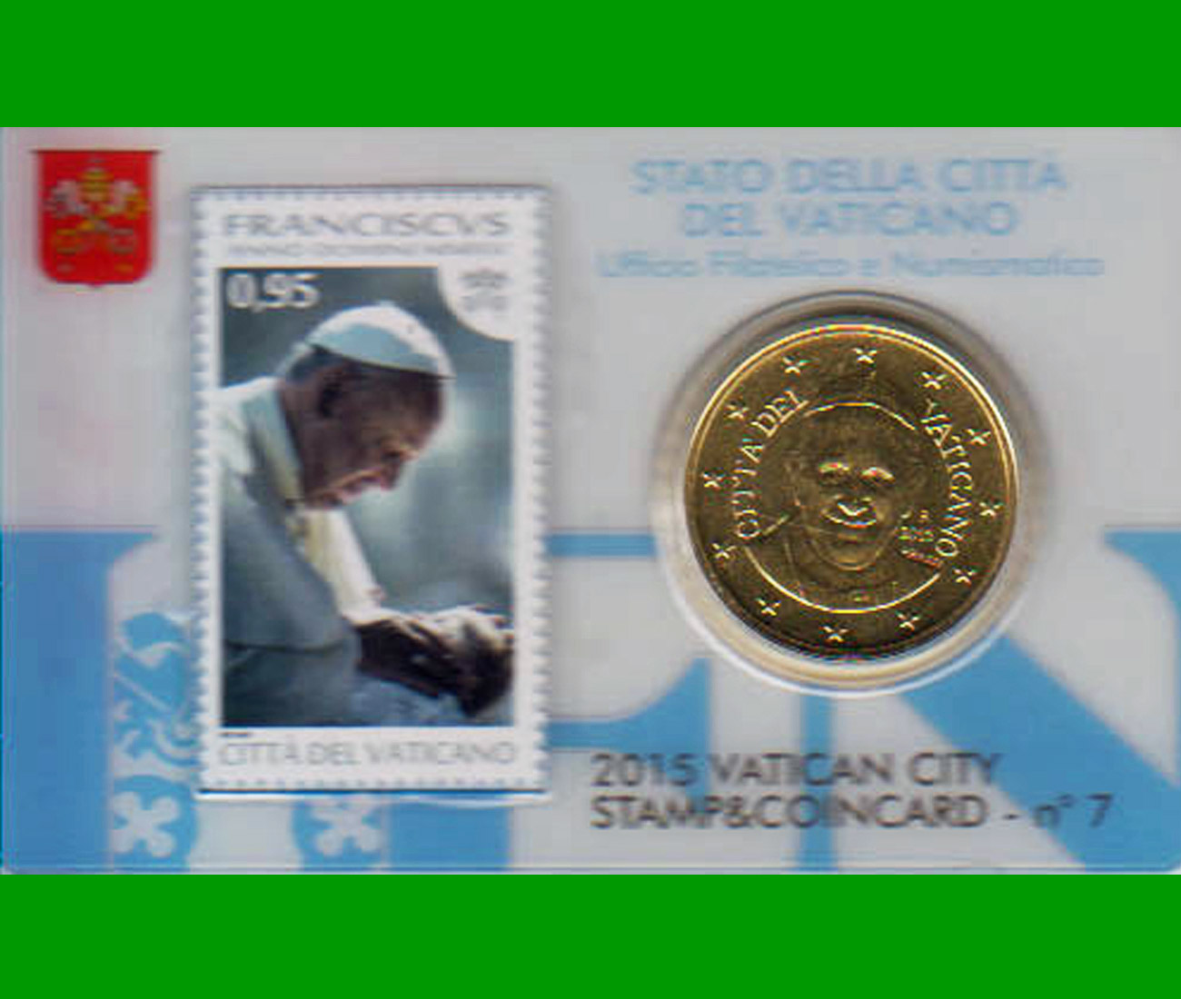 Offiz. 50 Cent Coincard mit Briefmarke 0,95€ Vatikan 2015 nur 17.500 Stück!   