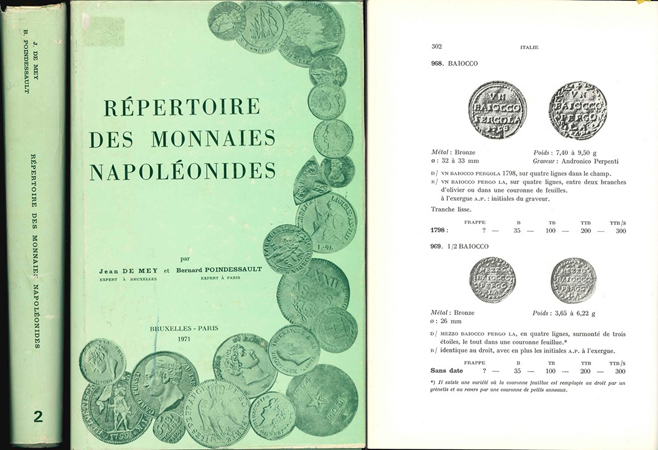  De Mey, Jan, Poindessault, Bernard; Repertoire des Monnaies Napoleonides; Bruxelles-Paris 1971   