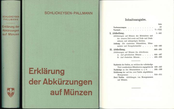  Schlickeysen-Pallmann; Erklärung der Abkürzungen auf Münzen;1961   