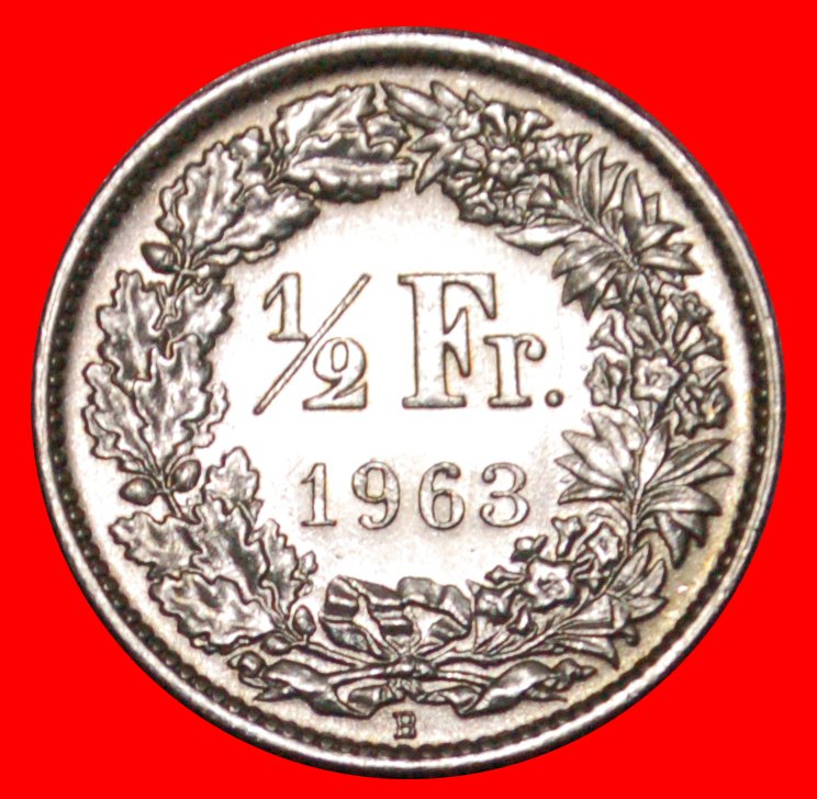  * SILVER (1875-1967): SWITZERLAND ★ 1/2 FRANC 1963B MINT LUSTRE! DISCOVERY LOW START! ★ NO RESERVE!   