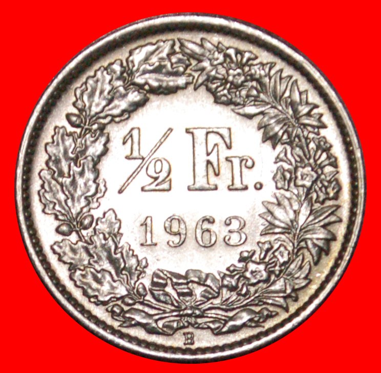  * SILVER (1875-1967): SWITZERLAND ★ 1/2 FRANC 1963B MINT LUSTRE! DISCOVERY LOW START! ★ NO RESERVE!   