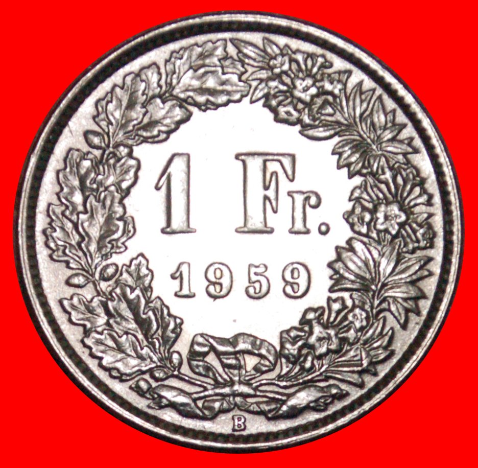  * SILVER (1875-1967): SWITZERLAND ★ 1 FRANC 1959B MINT LUSTRE! DISCOVERY COIN! ★ NO RESERVE!   