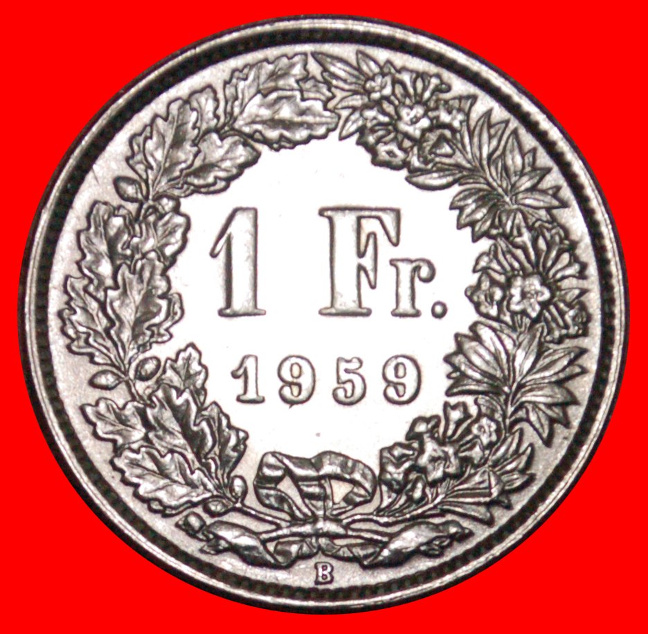 * SILVER (1875-1967): SWITZERLAND ★ 1 FRANC 1959B MINT LUSTRE! DISCOVERY COIN! ★ NO RESERVE!