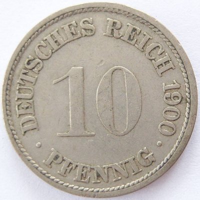  Deutsches Reich 10 Pfennig 1900 F K-N ss+   