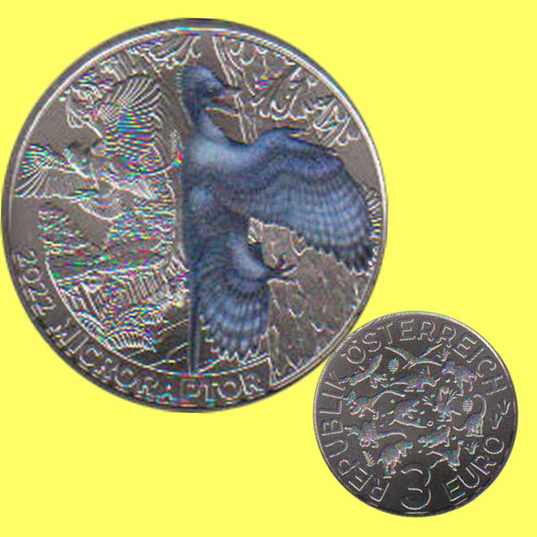  Offiz. 3-Euro-Farbmünze Österreich *Microraptor* 2022 Nachtaktive Münzen   