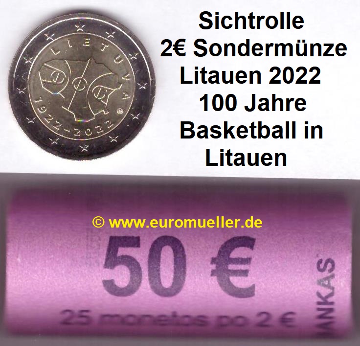 Litauen Rolle 2 Euro Gedenkmünze 2022...Basketball   