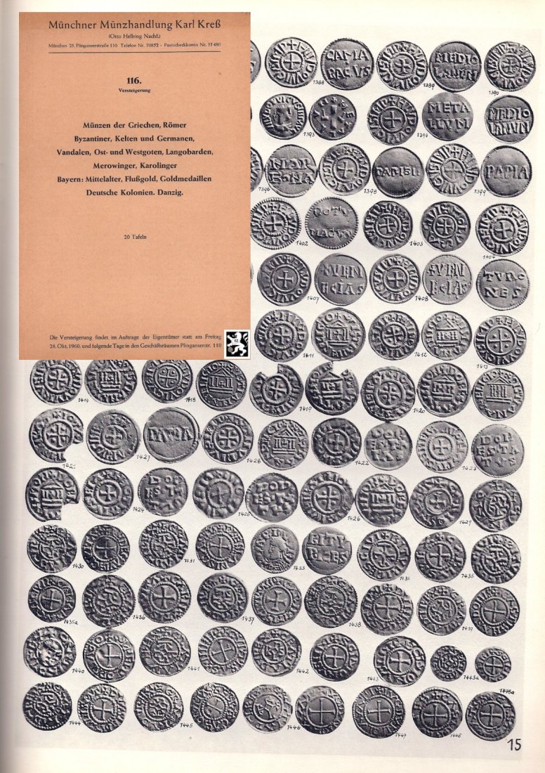  Kreß (München) Auktion 116 (1960) Bayern Mittelalter ,Flußgold Goldmedaillen ,Merowinger Karolinger   