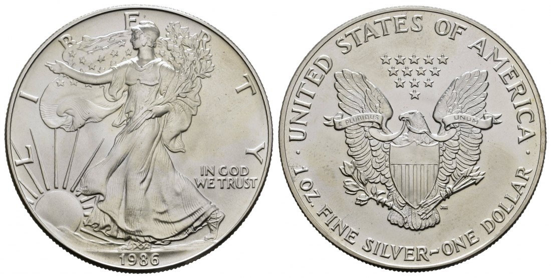 PEUS 7743 USA 31,1 g Feinsilber. American Eagle Dollar SILBER Unze 1986 Stempelglanz